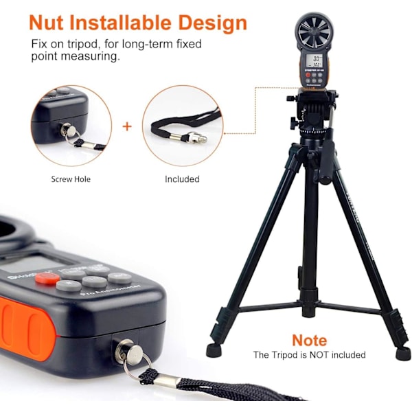 BT-100 Digital Anemometer LCD Vindhastighedsmåler Indikator Mål Temperatur Hastighed med Max/Min/AVG til Drone Surfing
