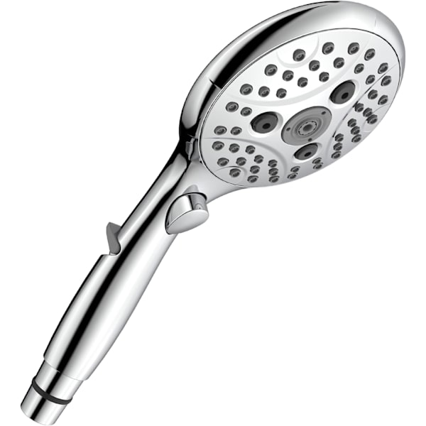 Duschhuvud med vattenstoppknapp, handdusch 7,3 l/min med 6 sprayinställningar, på/av-knapp, universell vattenbesparing, krom