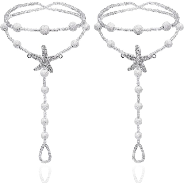 2st Pearl Ankel Chain Barfotasandaler med Starfish Beach Wedd