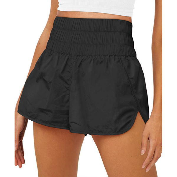 Sportshorts med høj talje, elastiske træningsshorts til kvinder, hurtigtørrende, afslappede sommer- og træningsshorts, XL, sort