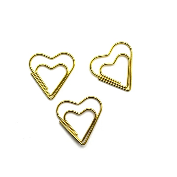 100 stk. Guld Hjerte Papirklips Glat Finish Kærlighedsformet Papirklips Bryllupsdekoration Sjov Stilfuld Kontor Bogmærker Planlægger Klips