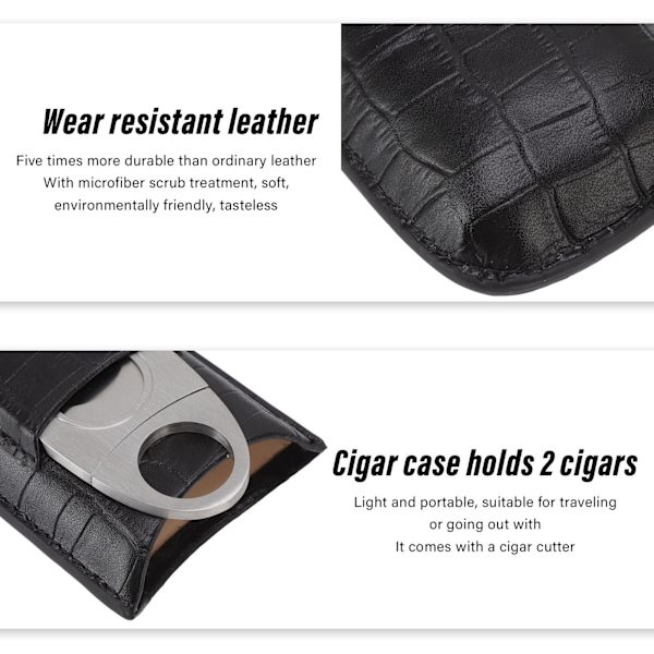 Læder Cigar Etui Bærbar med Cigar Cutter Rejse 2 Finger Cigar Holder Sort til Kæreste Gaver