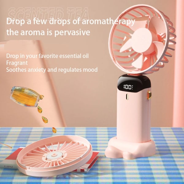 Aromaterapi-ventilator 2024 Nyeste USB Håndholdt Digitalt Display Foldbar Plast Abanicos Luftkøling Ventilator Tynd Led Lys 5v Usb Ltd. Pink