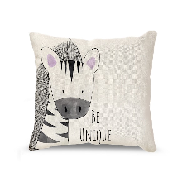 Barnkuddar 18×18 tum set med 4 kuddfodral (flodhäst, zebra,