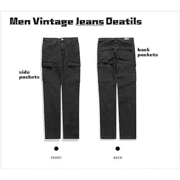 Smallepåsittende Jeans For Menn 7 Lommer Stretch Skinny Denim Blyantbukser Svart Black S