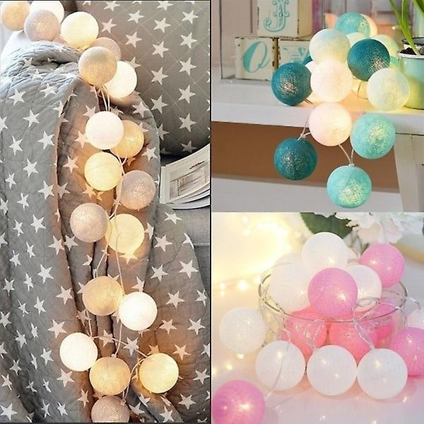 2,2m 20 palloa Vintage/Söpö pastell/Puhdas valkoinen söpö puuvillaköysi Fairy Lights Party Koti Piha Häät Romanttinen joulukoriste - Täydellinen 7