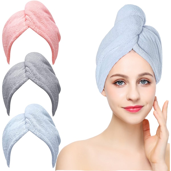 3-pack torkhandduk för hår, supersugen snabb torkande hårmössa Rosa grå blå 25*70cm color,size