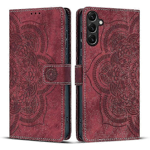 Frosted Læder Etui til Mandala Emed Retro Telefon Rød(FQ) Red For Samsung Galaxy S23 FE 5G