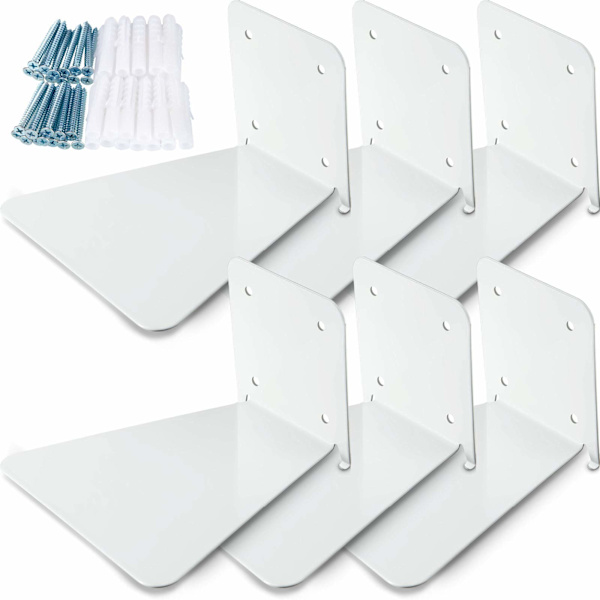 Leijuva kirjahylly Rautaiset leijuvat hyllyt，Näkymätön seinään kiinnitettävä kirjahylly Monitoiminen seinähylly Kotiin Toimistoon Luokkahuone Kirjastoon White x6pcs