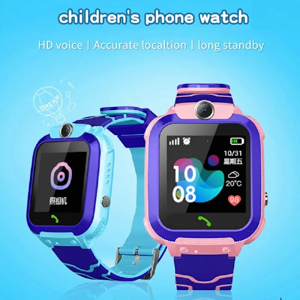 Q12 Børns Smart Watch SOS Telefon Ur Smartwatch Kamera Med Sim-kort Vandtæt IP67 Børns Gave til IOS Android Blue