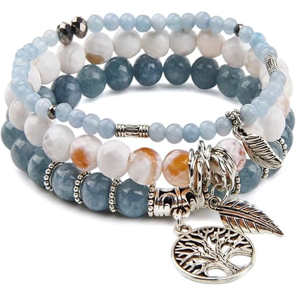 Livets tre Turkis Jasper & Tibetansk Agat Smykke Chakra Perle Armbånd | Strand Charm Armbåndsett - Hav Smykker