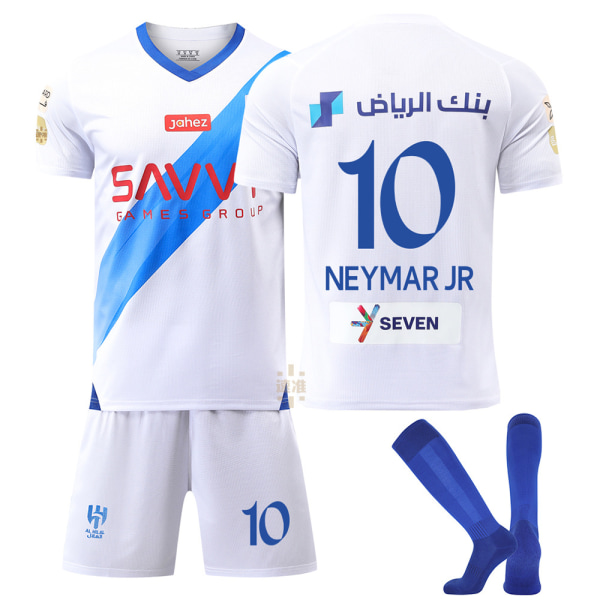 23-24 Saudi League Riyadh New Moon Jersey Away White No. 10 Neymar Fotbollströja Set Vuxna Barn Size 10 blue socks 22 yards