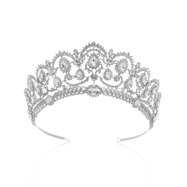 Crystal Silver Bröllopskrona för kvinnor - Rhinestone Queen Tiara