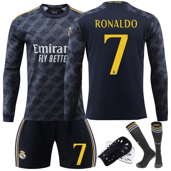 23-24 Real Madrid långärmad fotbollströja nr 7 Vinicius 5 Bellingham 11 Rodrigo 7 Ronaldo tröjset Size 7 with socks + protective gear XL