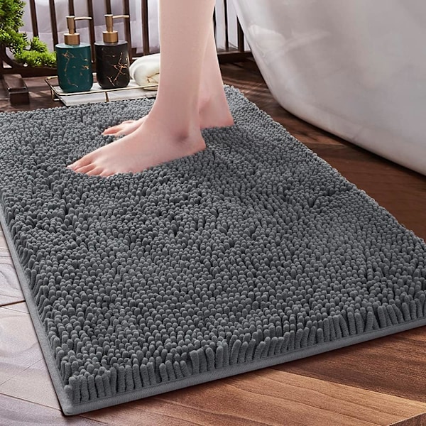 Badrumsmatta 32\"×20\", Halksäker Badmatta, Mjuk Mysig Shaggy Tjock Chenille Badmatta för Badrum, Plyschmattor för Badkar, Vattenabsorberande (Mörkgrå)