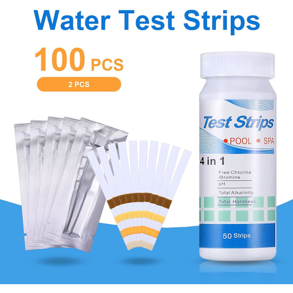 100 st pH-teststickor för bubbelpool, 4-i-1 pool- och spateststrips för exakt vattenkvalitetstestning av pH, 2-pack