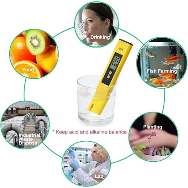 Vandtestpen, digital pH-meter pen, med ATC-knap, vand med