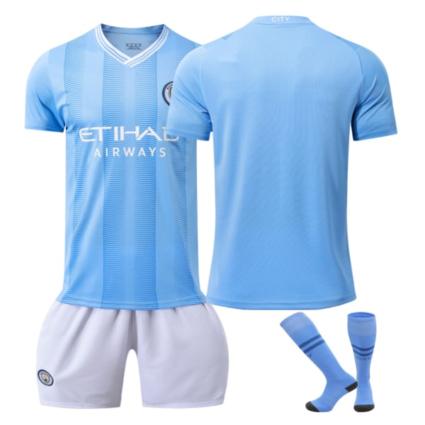 Manchester City Fotballdraktsett 23-24 Champions League versjon Nr. 9 Haaland 47 Foden 17 De Bruyne Nr. 8 No number socks XS