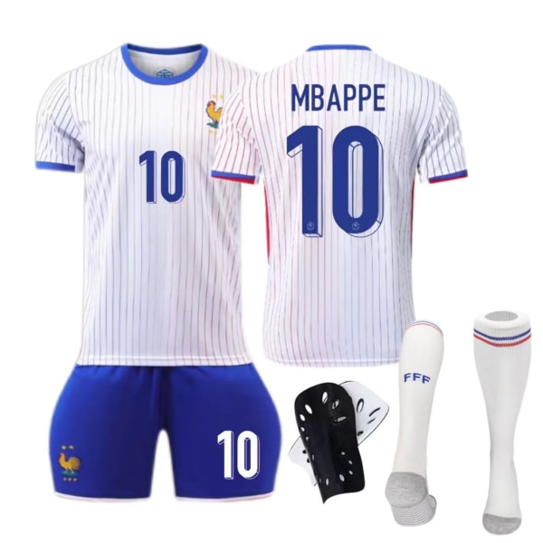 Europeiska cupen-Frankrikes bortaställ nr 10 Mbappe nr 7 Griezmann barn vuxen set fotboll No size socks + protective gear 24