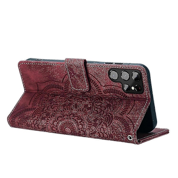 Frosted Læder Etui til Mandala Emed Retro Telefon Rød(FQ) For Samsung Galaxy S22 Ultra 5G Red