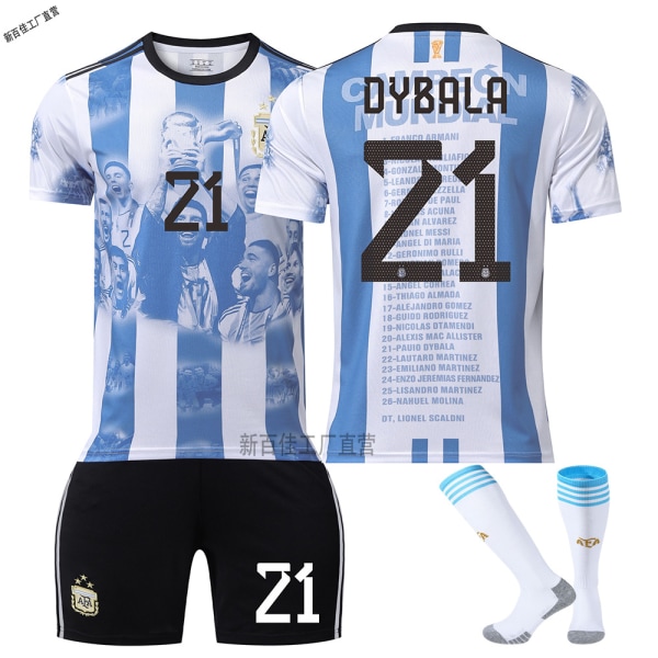 23-24 Argentina World Cup Champion Commemorative Edition tröja nr 10 Messi 11 Di Maria fotbollströja Edition No. 21 + socks Children's 24 code