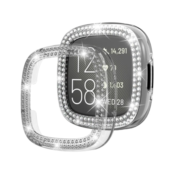 För Fitbit Versa 4 Dubbelradig Diamant Solid Färg Galvanisering Case Klocka Transparent