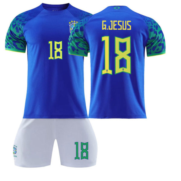 22-23 Brasilien borta blå nr 20 Vinicius 10 Neymar 18 Jesus tröja set fotbollsuniform 2223 Brazil away number 18 #M