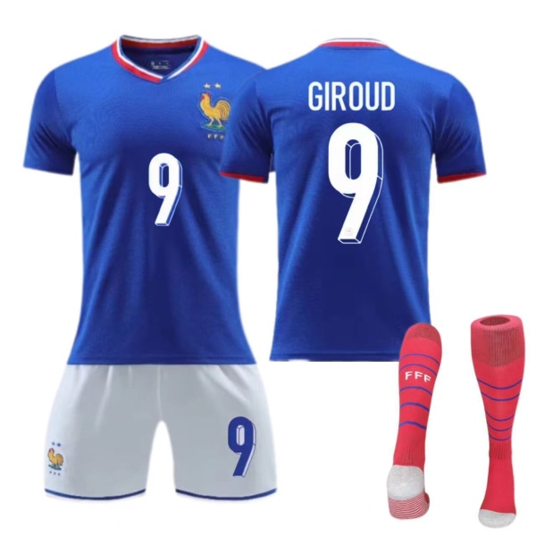 Euroopan Cup Ranskan kotipaita 2024 Lasten aikuisten sarja nro 10 Mbappe Jalkapallopaita Size 9 socks 20