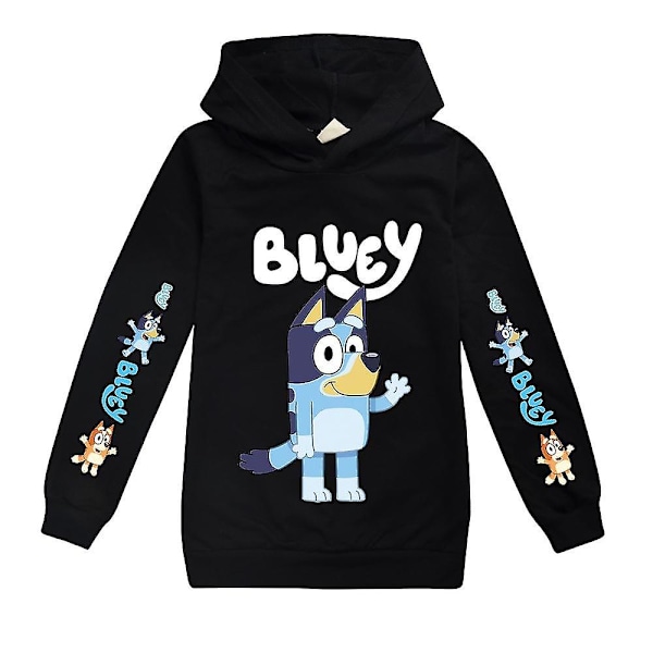 Bingo Bluey Cartoon Tryck Hoodie Barn Pojkar Flickor Casual Hoodie Sweatshirt Jumper Hoodie Toppar Svart Black 9-10 Years