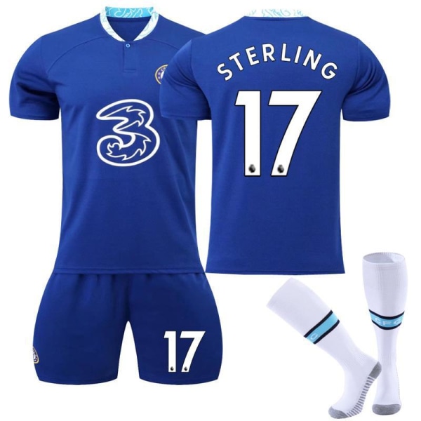 22-23 Chelsea hemtröja nr 9 Aubameyang 7 Kante 10 Pulisic fotbollströja set 19 Mount tröja No. 17 with socks #XS