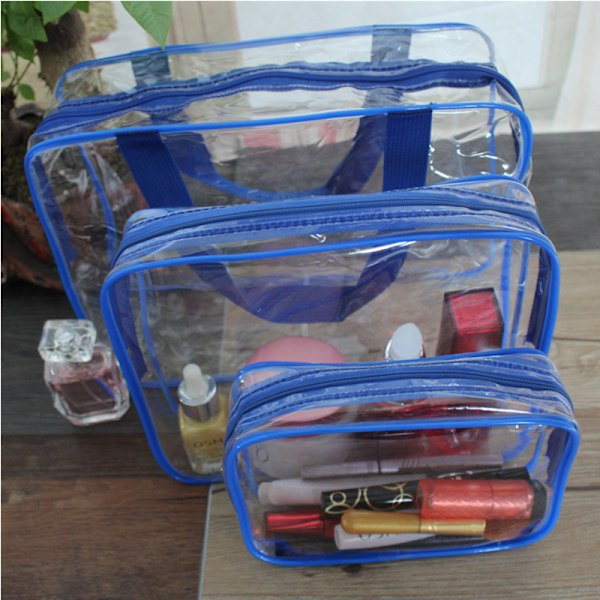 3-pack transparent suitcases, blue waterproof clear plastic