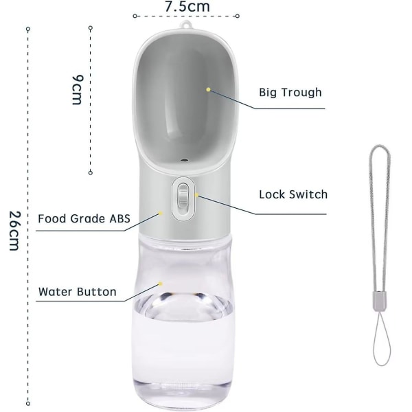 400 ml hundvattenflaska, bärbar hundvattenflaska, multifunktionell husdjursvattenflaska för hundar och katter, resehundvattenflaska (Grist/400 ml)