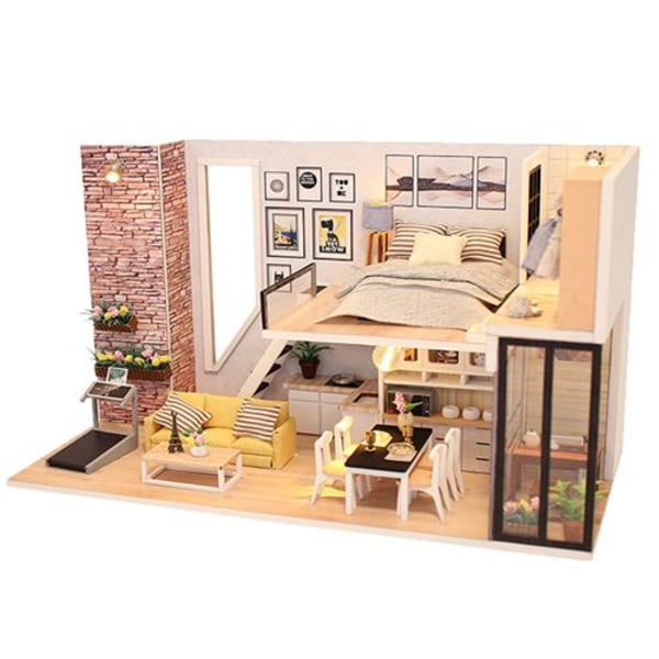 DIY Wooden 3D Puzzle Miniature Home Furniture LED Decorate Cre