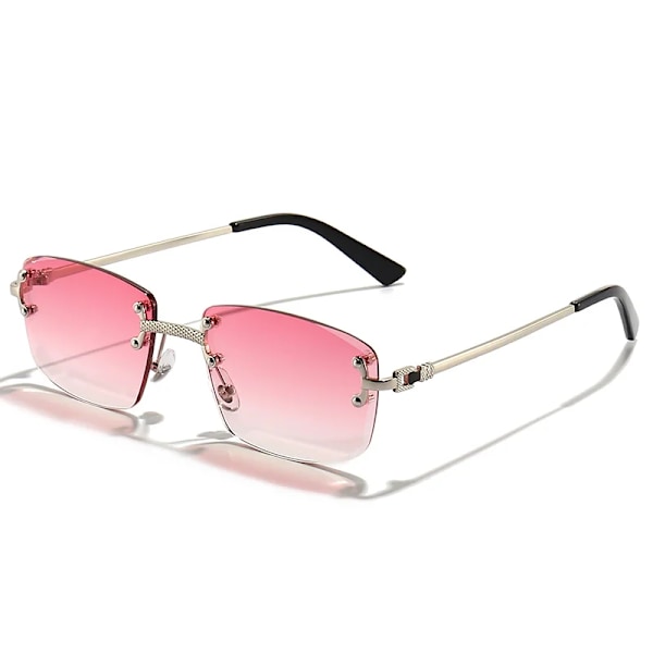 HBK blå rektangulära solglasögon utan ram herr metall mode fyrkantiga solglasögon för kvinnor gradientlins ramlösa 2024 uv400 K36287-C03 Silver.Pink