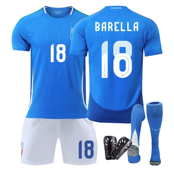 Italiens EM-tröja 2024 hemmatröja Chiesa vuxen barn träningsdräkt herr- och damfotbollsuniform Italy Home No. 18 + Socks & Gear XS