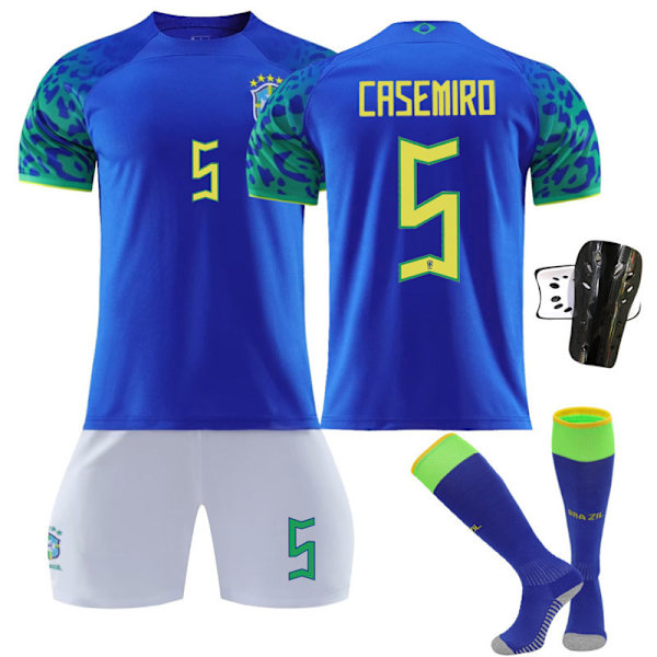 22-23 Brasilien borta blå nr 20 Vinicius 10 Neymar 18 Jesus tröjset fotbollströja No. 5 with socks + protective gear #16