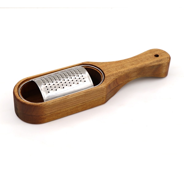 Parmesan grater in stainless steel with container and bamboo handle