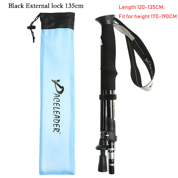 Taitettavat kävelykepit, kävelykepit retkeilyyn Black External lock 135cm