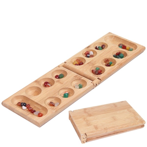 Kalaha-spil i træ - Mancala - Festligt beige