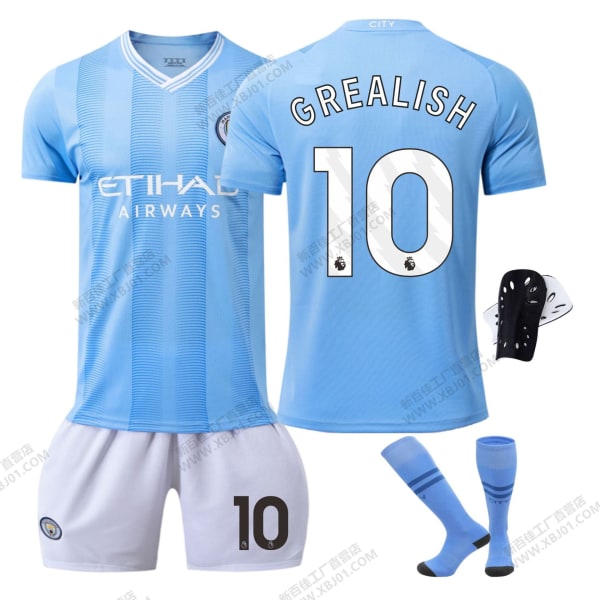 23-24 Manchester City hjemmebanetrøje nr. 9 Haaland 17 De Bruyne 10 Grealish fodbolduniform korrekt version af boldtøjet No-number socks and protective gear XL