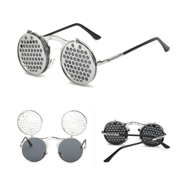 Retro-henkilöllisyyden heijastavat uudet miesten metalliset aurinkolasit Steampunk-käännettävät aurinkolasit 2024 C1 Picture Color Round Sunglasses
