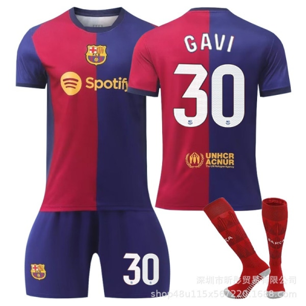 Nytt 24-25 Barcelona fotbollströja 8 Pedri 9 Lewandowski 30 Gavi 10 Messi tröja passar för vuxna No number + socks guard Size 22 is suitable for heights