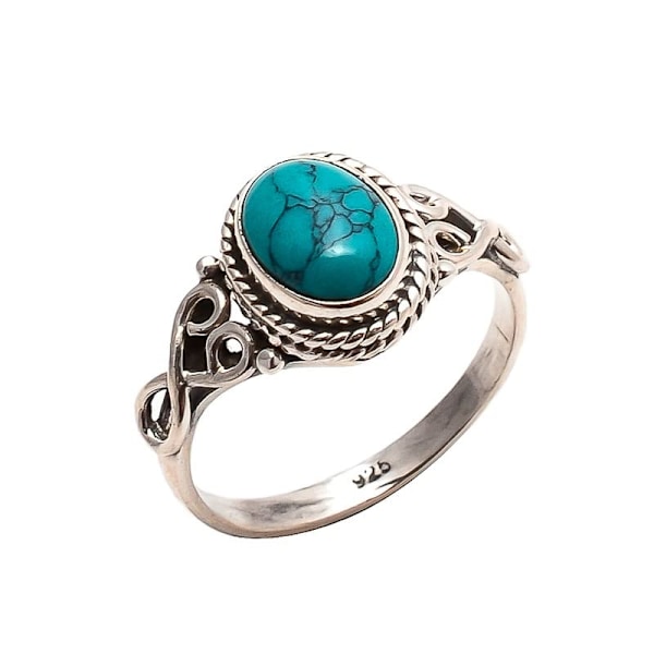 Turkis Ring i 925 Sterling Sølv Statement Ring Kvinners Håndlaget Ring Edelsten Juleringe Løfte Ring Størrelse US 6 Kvinners Gave