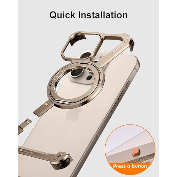 Minimalistiskt Telefonskal Kompatibelt med iPhone 16 Pro 6.3\", 360° Rotationsställ Aluminium Metall Ramlös Design Bumper Z Skal
