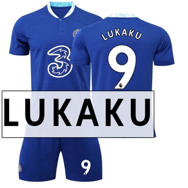 Fotballdraktsett Chelsea hjem 22-23 nr. 9 Aubameyang 7 Kante 10 Pulisic 19 Mount 2223 Chelsea No. 9 Lukaku #2XL