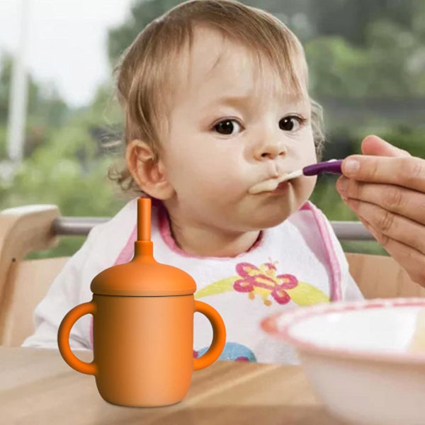 Silikoninen Olki-Muki Vauvalle - Taaperon Sippy-Muki Kahdella Kahvalla Flesh pink