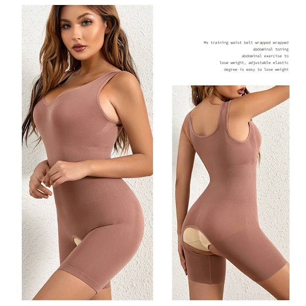 Kvindes Open Crotch Kompressions Slimming Bodysuit Shapewear Korset Kropsformerende Underbukser Hip Lifter Mavekontroltrusser Brun Brown ML