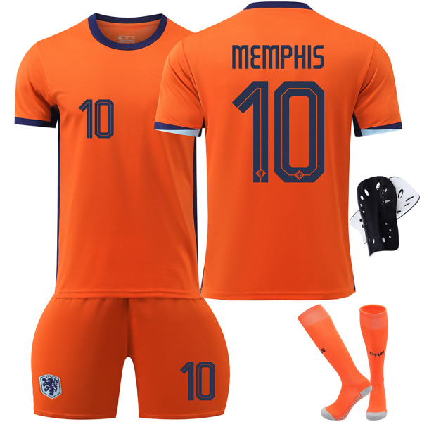 2024 Nederländernas hemmatröja för fotboll nr 4 Van Dijk 10 Depay 11 Robben 21 De Jong set EM-tröja No. 10 with socks + protective gear #XL