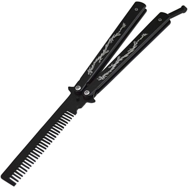 Butterfly Kam Rustfrit Stål Foldekam Balisong Metal Værktøjskam, Sort