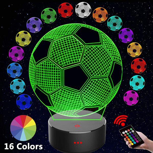 Fotball 3D LED nattlys for babyjente, 3D optisk illusjon L